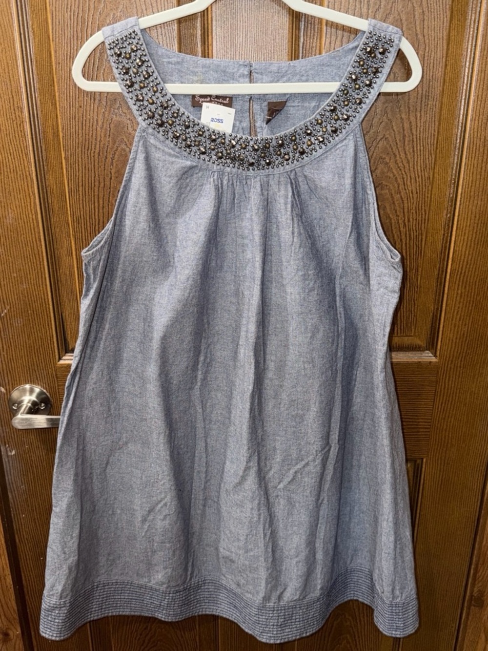 Speed Control Beaded Chambray Midi Dress in Light Blue